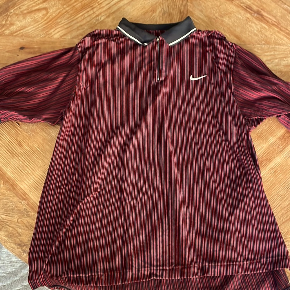 Nike Golf Vintage Tiger Woods Red Black Pin Stripe Mens Quarter
Zip Cotton Polo